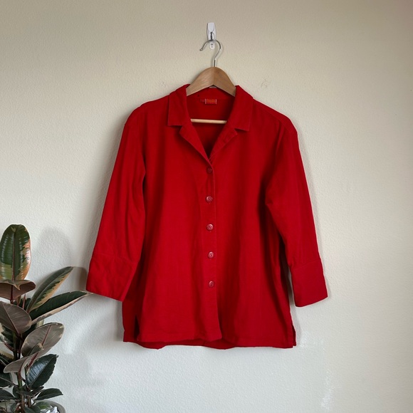 Tianello Red Tencel Button Down Jacket Shirt - Picture 3 of 14